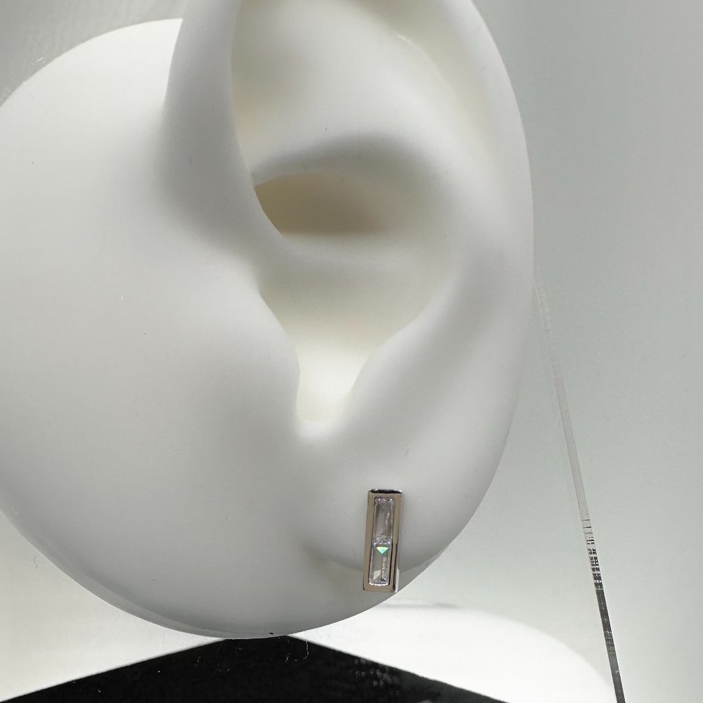 Silver Rectangular Zircon Stud Earrings